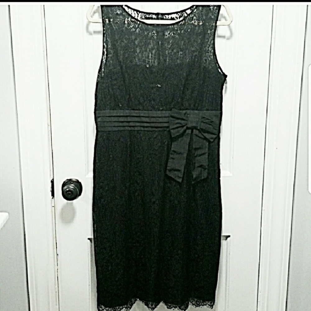 Sparkly black lace cocktail dress.